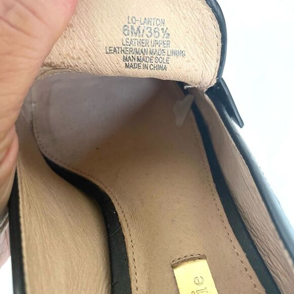 LOUISE ET CIE LANTON LEATHER LOAFER 6M BLACK W/ GOLD BLOCK HEEL 6 - Picture 9 of 10